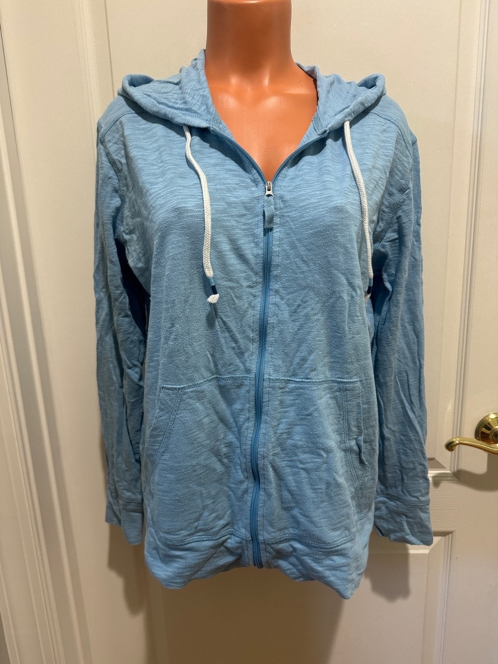 EDDIE BAUER Blue Burnout Cotton Zip Hooded Jacket L Large EUC $55 KL - Picture 2 of 13